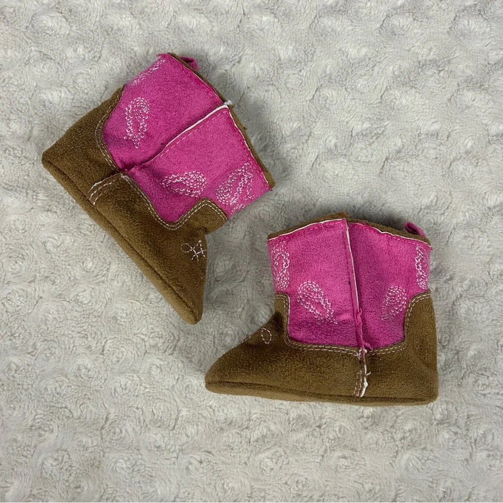 Rising Star Baby Girl Cowboy Boots Pink Brown Size 6-9 Months